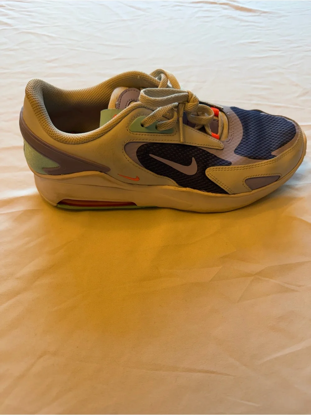 Nike Kids Sneakers Beige Gray Navy with Orange Accents